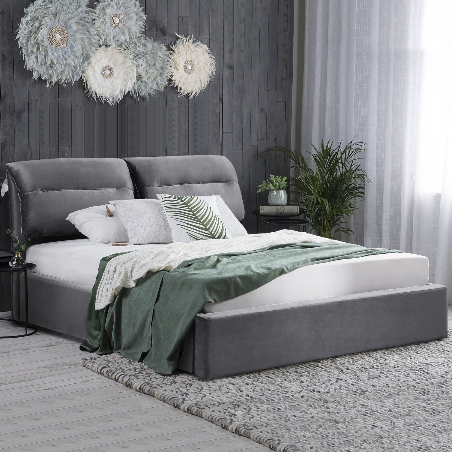 ΚΡΕΒΑΤΙ ΔΙΠΛΟ & ΣΤΡΩΜΑ KENDRA HM10720.01 ΓΚΡΙ ΒΕΛΟΥΔΟ ΜΕ ΑΠΟΘ.ΧΩΡΟ--ΓΙΑ 160x200εκ (x1) - Image 2