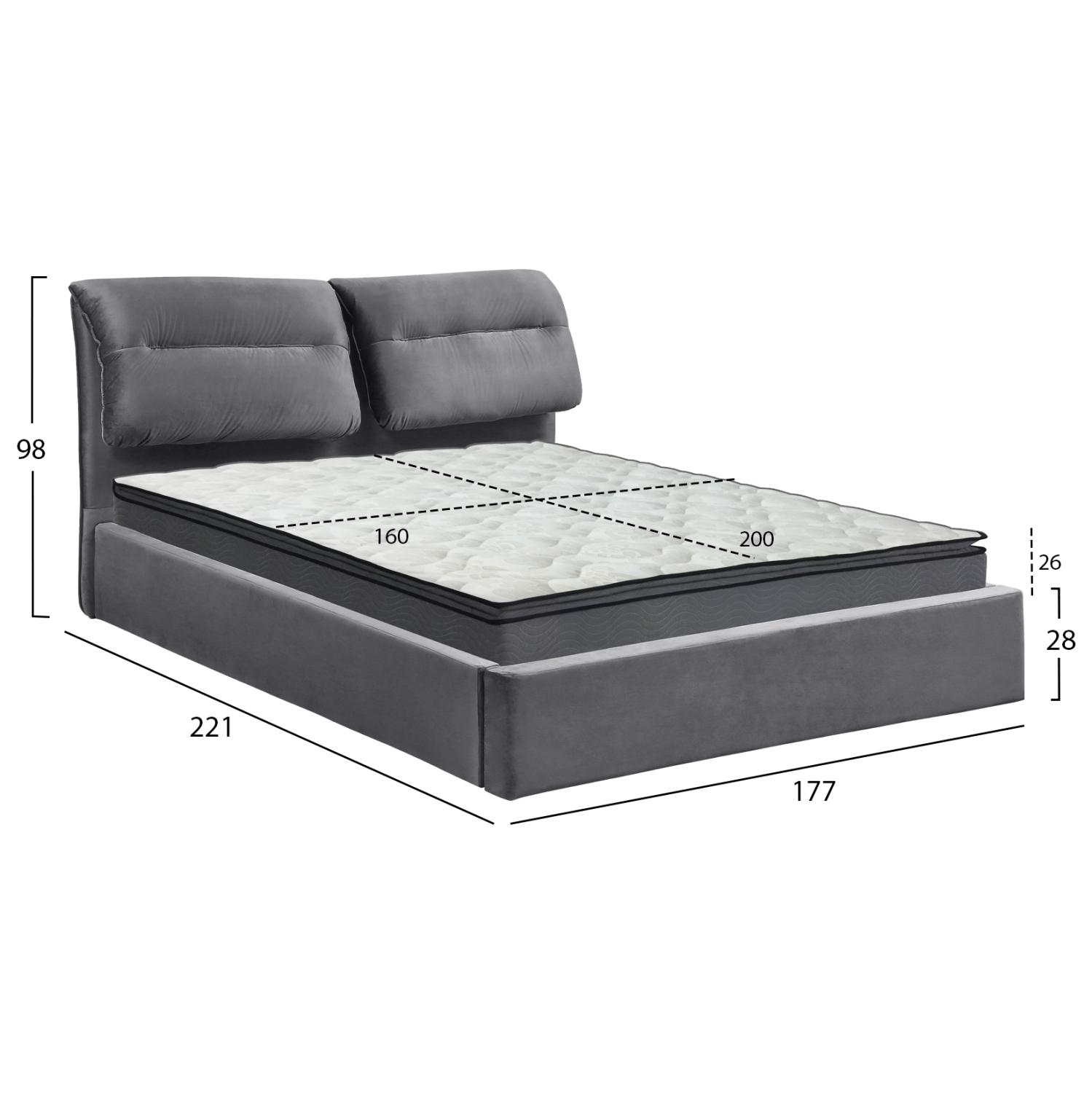 ΚΡΕΒΑΤΙ ΔΙΠΛΟ & ΣΤΡΩΜΑ KENDRA HM10720.01 ΓΚΡΙ ΒΕΛΟΥΔΟ ΜΕ ΑΠΟΘ.ΧΩΡΟ--ΓΙΑ 160x200εκ (x1) - Image 3