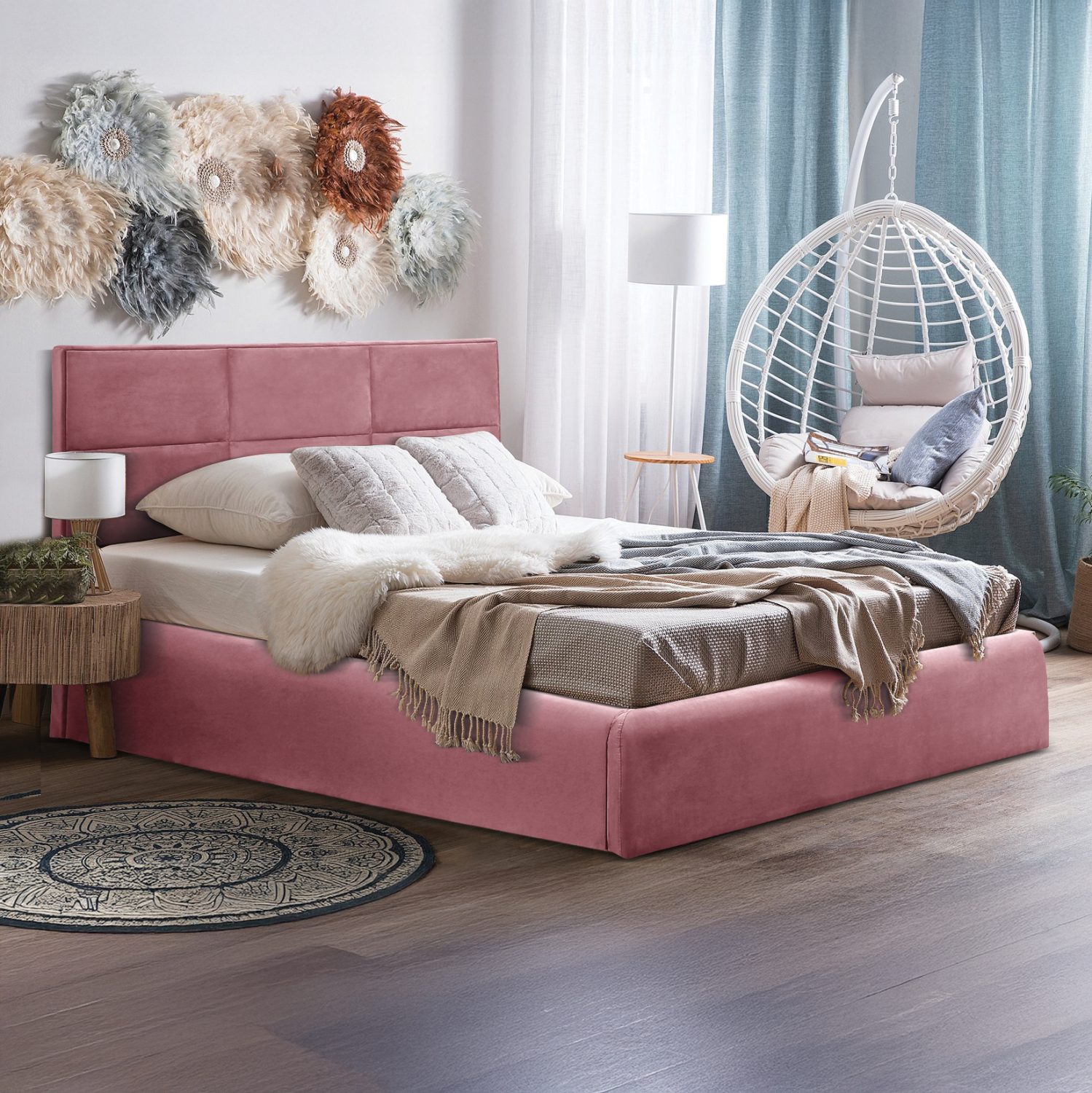 ΚΡΕΒΑΤΙ ΔΙΠΛΟ & ΣΤΡΩΜΑ BRILEY HM21272.02 ΣΑΠΙΟ ΜΗΛΟ ΒΕΛΟΥΔΟ ΜΕ ΑΠΟΘ.ΧΩΡΟ--ΓΙΑ 160x200εκ (x1) - Image 2