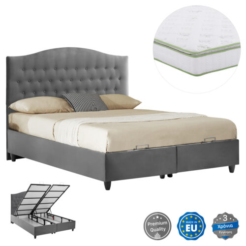 ΚΡΕΒΑΤΙ ΜΕ ΣΤΡΩΜΑ ΔΙΠΛΟ MALENA HM21164 ΓΚΡΙ ΒΕΛΟΥΔΟ & ΑΠΟΘ.ΧΩΡΟΣ-ΓΙΑ 160x200εκ. (x1)