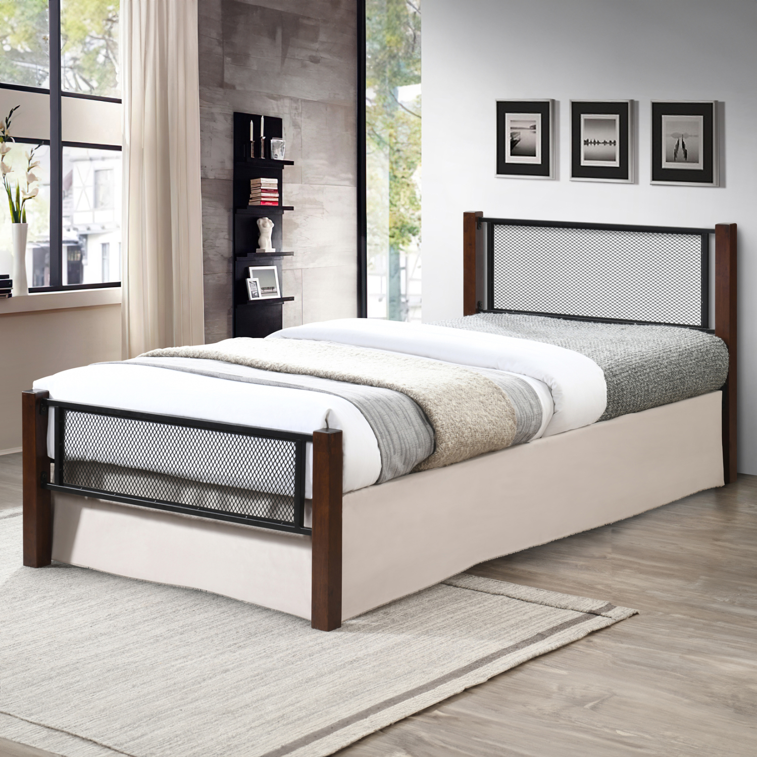 ΚΡΕΒΑΤΙ ΜΟΝΟ & ΣΤΡΩΜΑ RAYVEN HM21335 ΜΕΤΑΛΛΟ & ΞΥΛΟ ΣΕ DIRTY OAK--ΣΤΡΩΜΑ 90x190εκ (x1) - Image 2