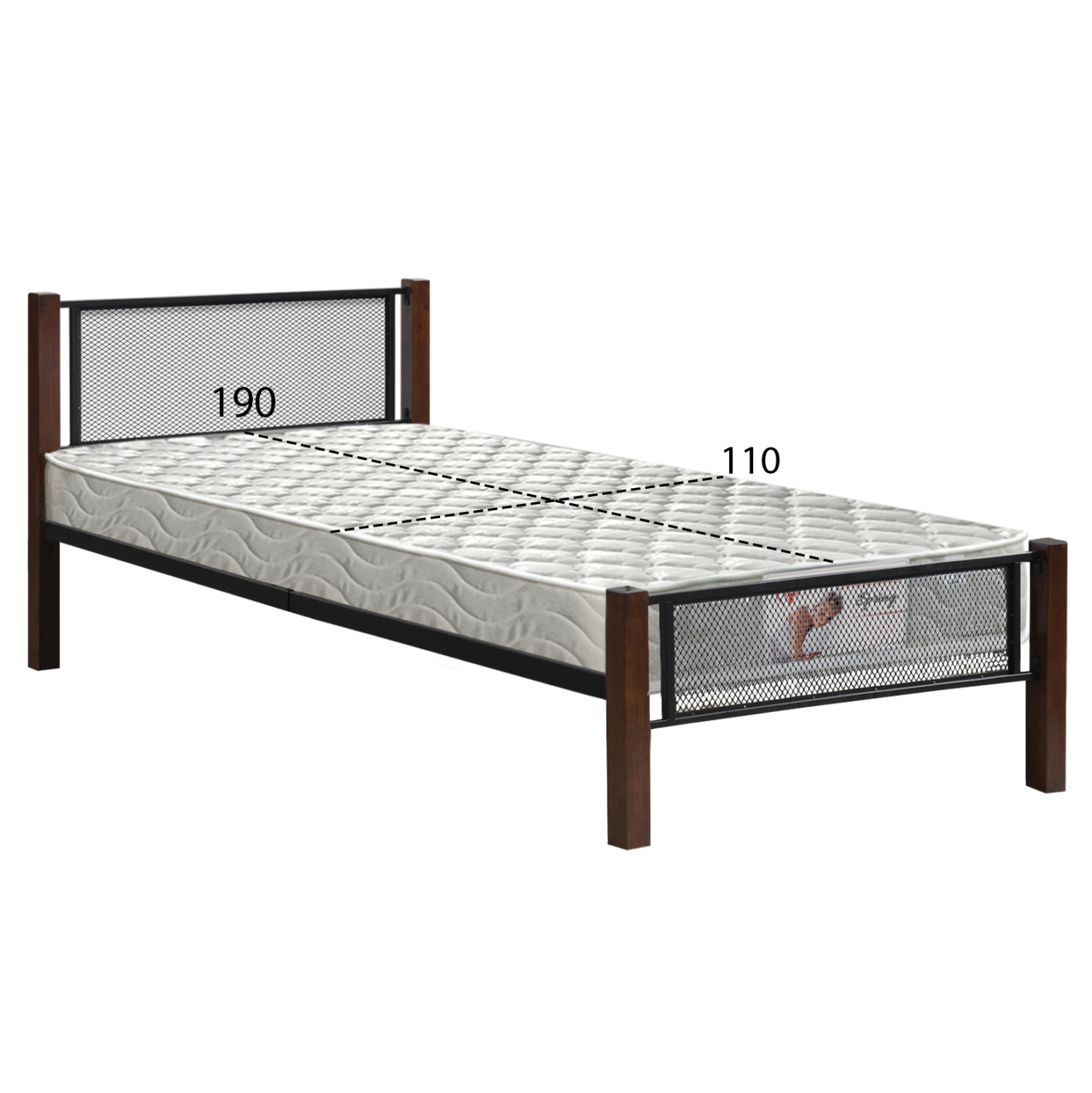 ΚΡΕΒΑΤΙ ΜΟΝΟ & ΣΤΡΩΜΑ RAYVEN HM21335 ΜΕΤΑΛΛΟ & ΞΥΛΟ ΣΕ DIRTY OAK--ΣΤΡΩΜΑ 90x190εκ (x1) - Image 3