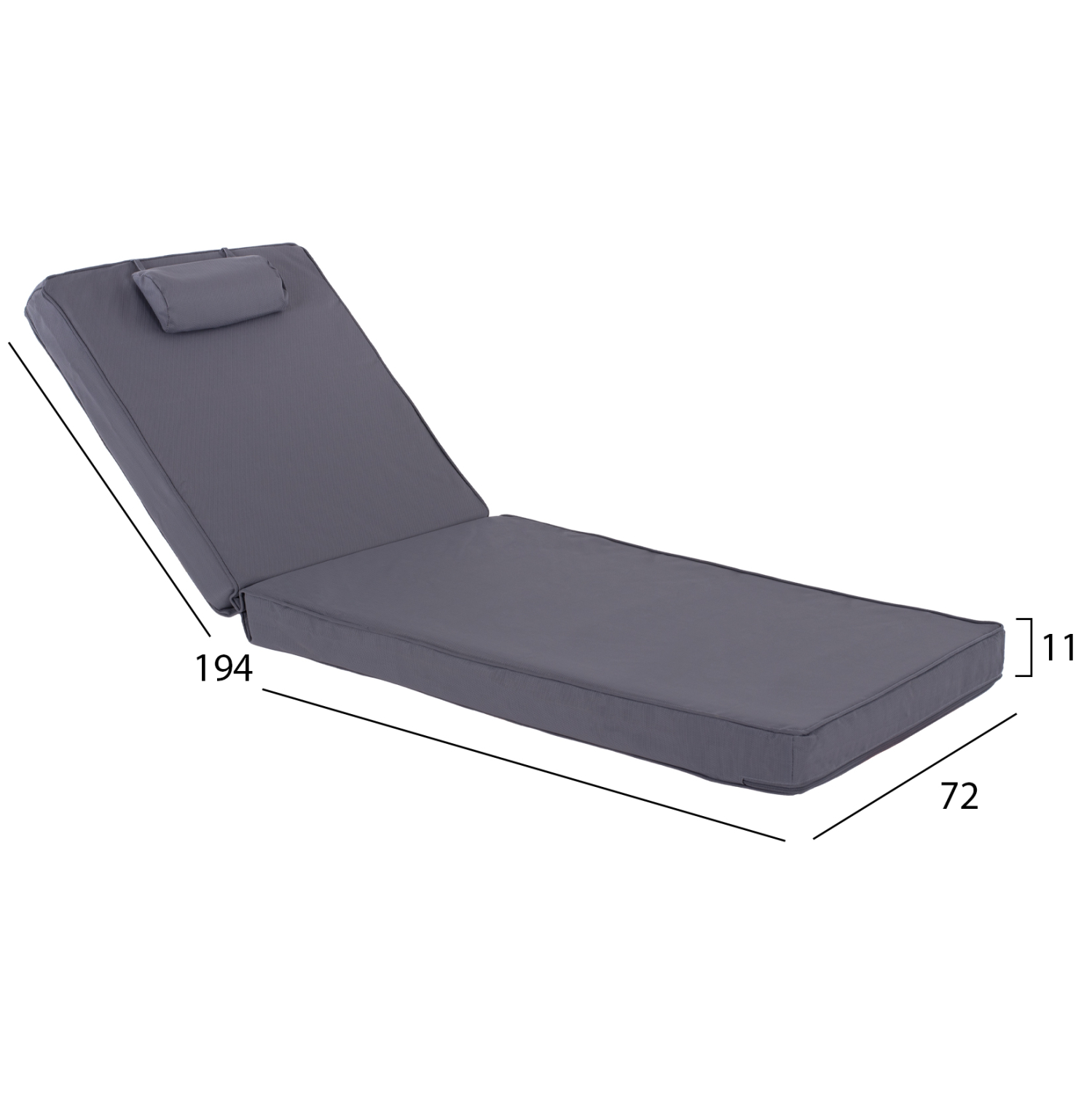 ΜΑΞΙΛΑΡΙ ΞΑΠΛΩΣΤΡΑΣ TEXTILENE 600gr/m2 SIFNOS ΓΚΡΙ HM11237.30T 194x70x11Yεκ. (x1) - Image 2