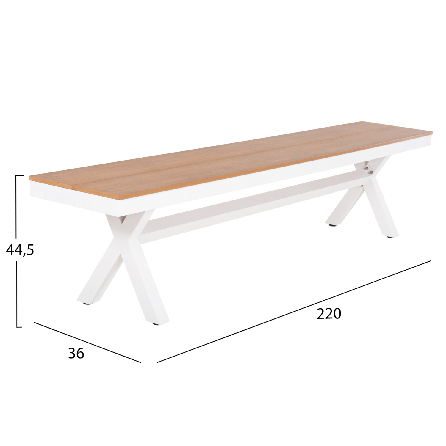 ΠΑΓΚΑΚΙ ΑΛΟΥΜΙΝΙΟΥ TAWNEE HM6040.02 ΛΕΥΚΟ-POLYWOOD ΚΑΘΙΣΜΑ ΦΥΣΙΚΟ 220x36x44,5Υεκ. (x1) - Image 2