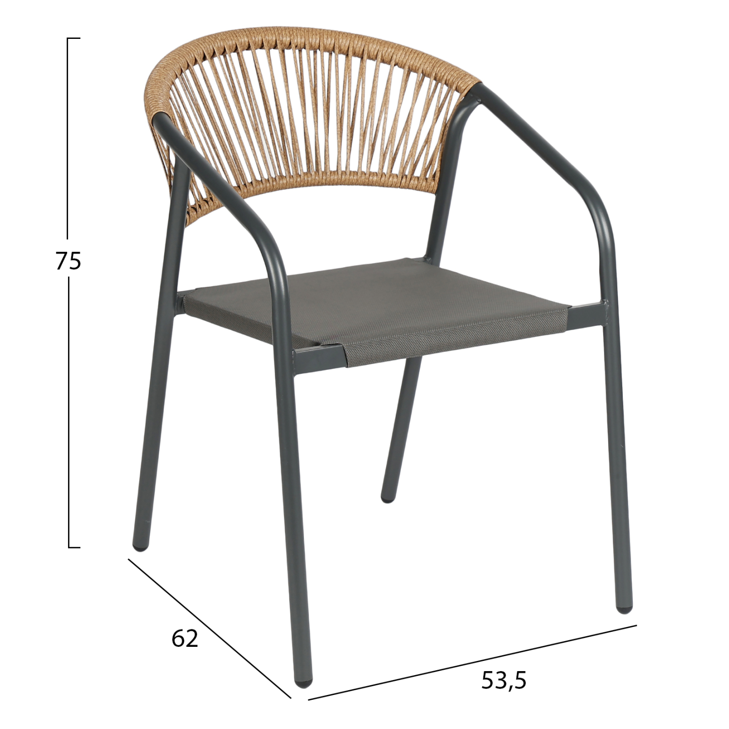 ΠΟΛΥΘΡΟΝΑ HOMAN HM6430.01 ΓΚΡΙ ΜΕΤΑΛΛΟ & TEXTILENE--ΜΠΕΖ P.E.RATTAN 53x58x75Υεκ (x1) - Image 2