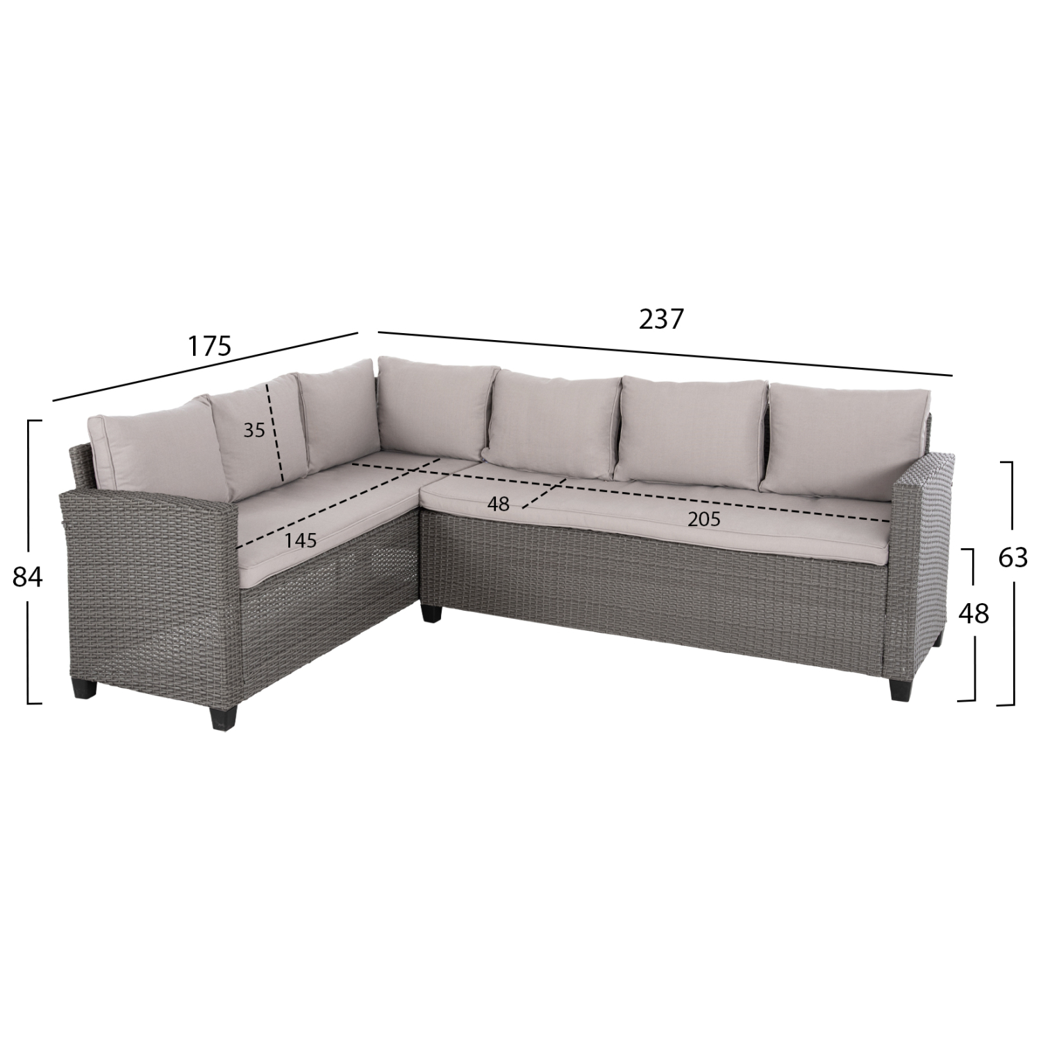 ΣΕΤ ΣΑΛΟΝΙ ΓΩΝΙΑ & ΤΡΑΠΕΖΙ CARSON HM6078.01 ΓΚΡΙ ΣΥΝΘ.RATTAN-ΜΑΞΙΛΑΡΙΑ (x1) - Image 2