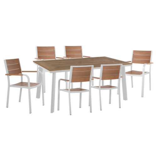 ΣΕΤ ΤΡΑΠΕΖΑΡΙΑΣ TABER HM10737.01 ΤΡΑΠΕΖΙ & 6 ΠΟΛΥΘΡΟΝΕΣ-ΑΛΟΥΜΙΝΙΟ & POLYWOOD-ΛΕΥΚΟ (x1)