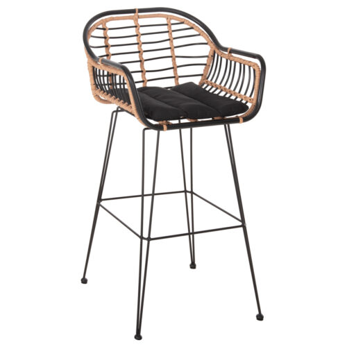 ΣΚΑΜΠΟ ΜΠΑΡ ALLEGRA HM5690.11 ΜΕΤΑΛΛΟ&ΜΑΞΙΛΑΡΙ ΜΑΥΡΟ-WICKER ΜΠΕΖ 55x54x108Υεκ. (x1)