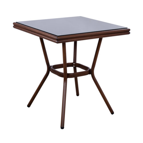 ΤΡΑΠΕΖΙ ΑΛΟΥΜΙΝΙΟΥ HARLOW 70X70X76Υ ΜΕ ΟΨΗ BAMBOO HM5568.03 ΚΑΦΕ ΜΕ ΓΥΑΛΙ (x1)
