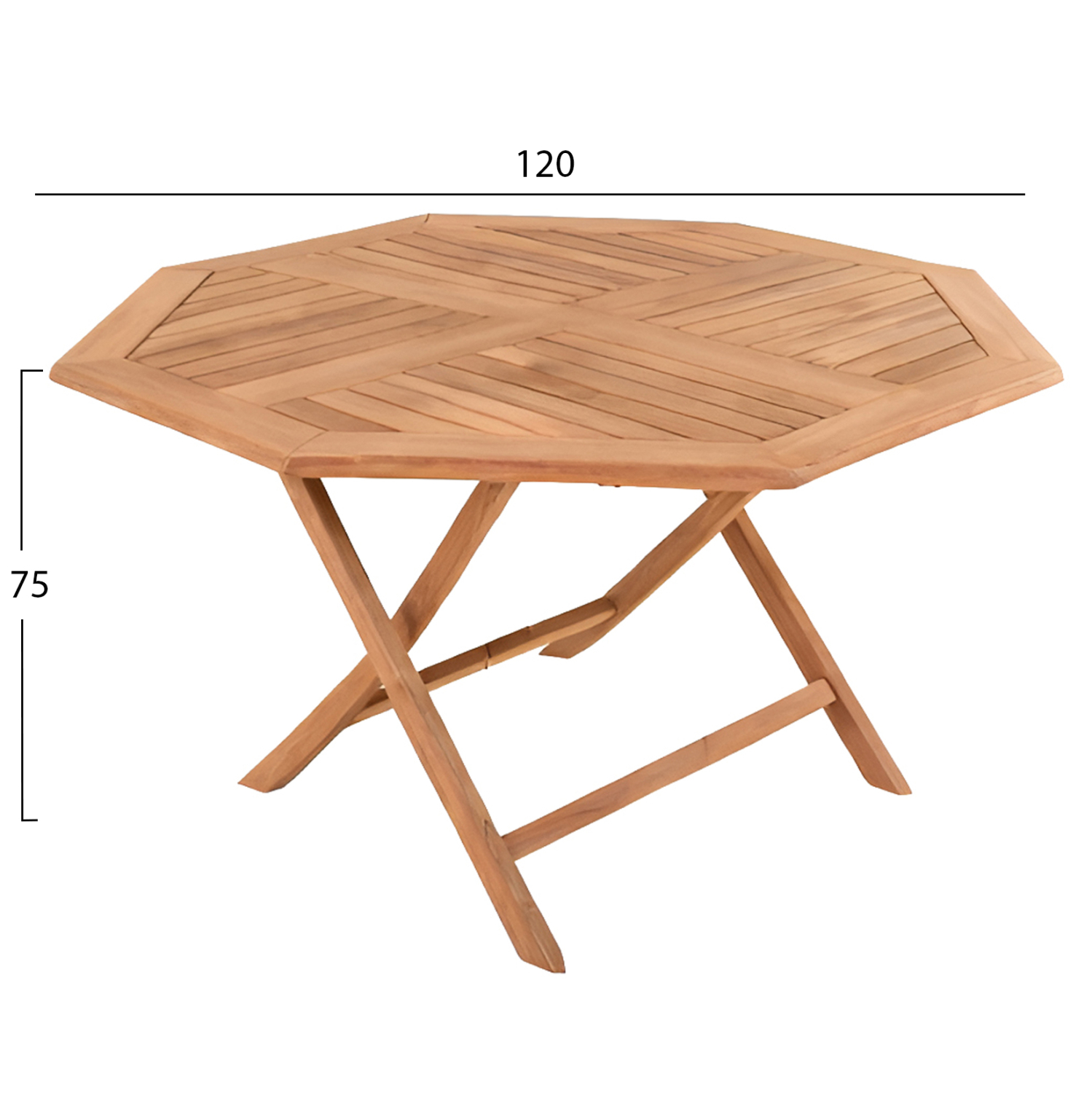 ΤΡΑΠΕΖΙ ΠΟΛΥΓΩΝΟ ΠΤΥΣΣΟΜΕΝΟ KARLIN HM6618 ΞΥΛΟ TEAK ΣΕ ΦΥΣΙΚΟ ΧΡΩΜΑ 120x120x75Yεκ. (x1) - Image 2