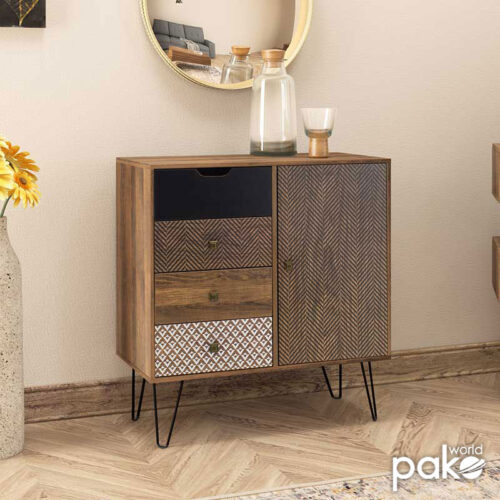 Μπουφές Boho pakoworld με συρτάρια-ντουλάπι καρυδί μεταλλικά πόδια 79,5x39,5x86εκ (x1)