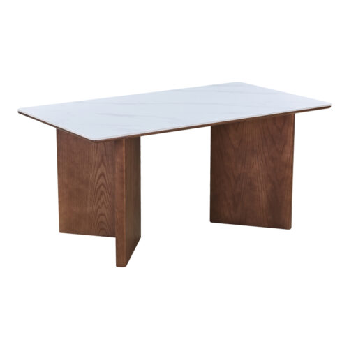 Τραπέζι Versy pakoworld sintered stone-mdf σε λευκό μαρμάρου με καρυδί βάση 160x90x75εκ (x1)