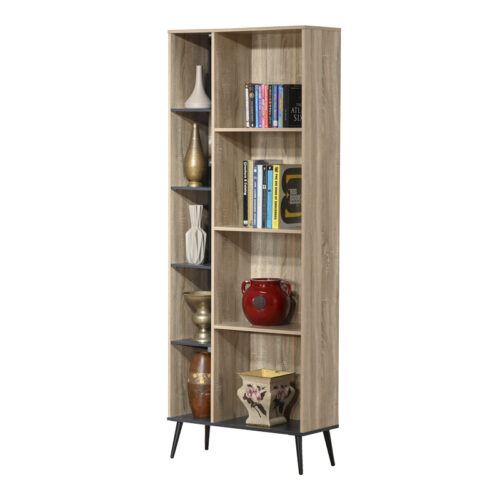 Βιβλιοθήκη Zezan pakoworld σε sonoma-ανθρακί απόχρωση 76.5x30x200.5εκ (x1)