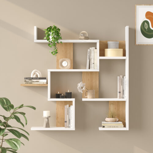 Ραφιέρα τοίχου Maze pakoworld λευκό με oak 93,3x14,5x90εκ (x1)