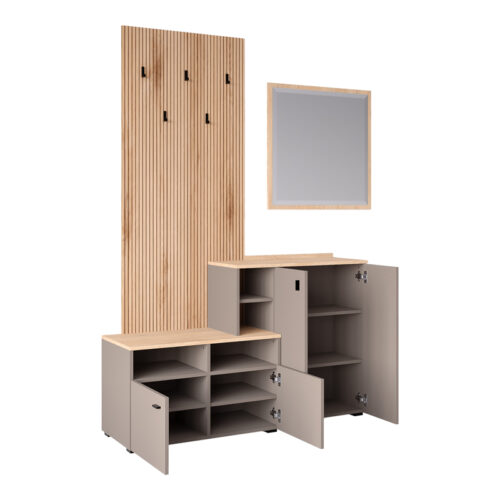 Έπιπλο εισόδου Ebro pakoworld σε oak-cappuccino απόχρωση 150.3x41.2x204.7εκ (x1)