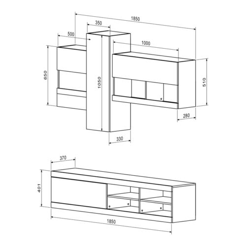 Σύνθετο σαλονιού Torania pakoworld sonoma-λευκό 185x37x145εκ (x1)