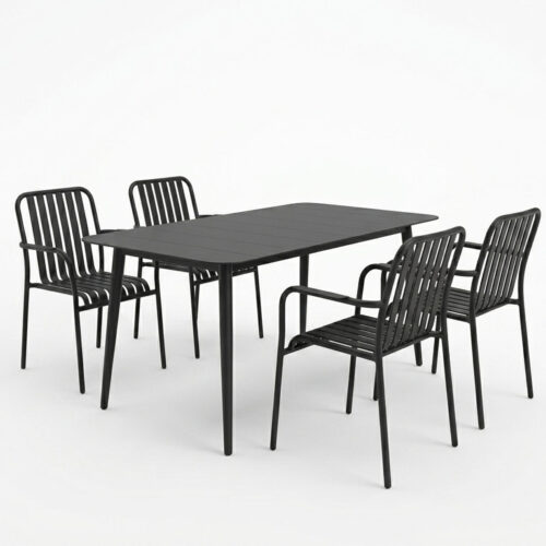 Τραπεζαρία Heven Vista pakoworld σετ 5τεμ μαύρο αλουμίνιο 120x70x72εκ (x1)