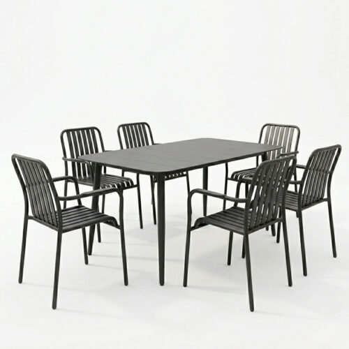 Τραπεζαρία Heven Vista pakoworld σετ 7τεμ μαύρο αλουμίνιο 120x70x72εκ (x1)