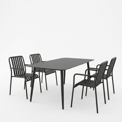 Τραπεζαρία Heven Vista pakoworld σετ 5τεμ μαύρο αλουμίνιο 150x80x72εκ (x1)