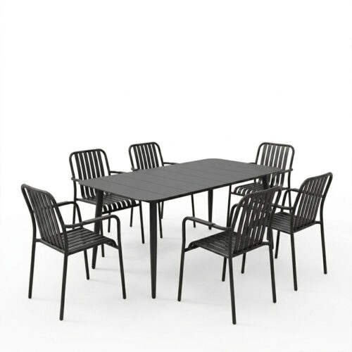 Τραπεζαρία Heven Vista pakoworld σετ 7τεμ μαύρο αλουμίνιο 150x80x72εκ (x1)