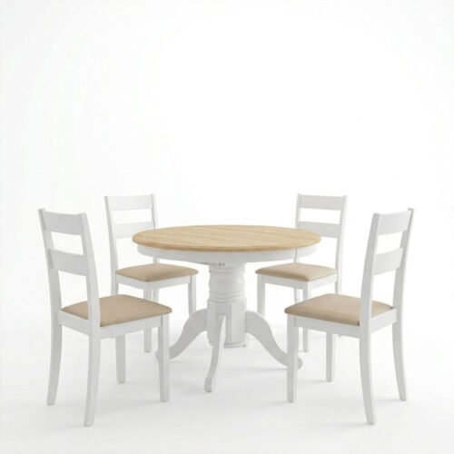 Τραπεζαρία Dallan Lars pakoworld 5τεμ λευκό rubberwood Φ100(+38)x100x75εκ (x1)