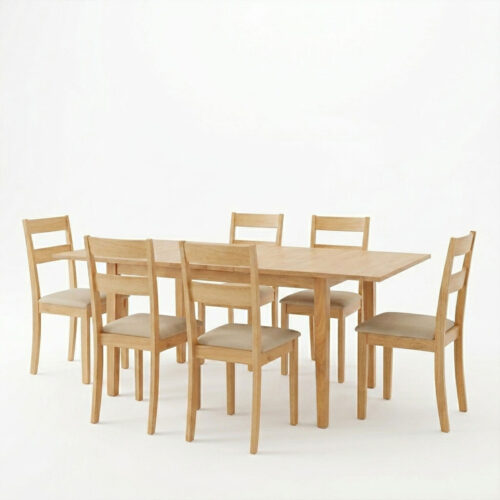 Τραπεζαρία Dallan Country pakoworld 7τεμ σε φυσική απόχρωση rubberwood 120-150x80x74εκ (x1)