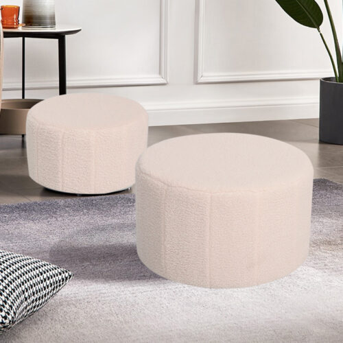 Σκαμπό - Πουφ Gabello pakoworld σετ 2τεμ ύφασμα μπουκλέ μπεζ Φ44x26.5εκ (x1)