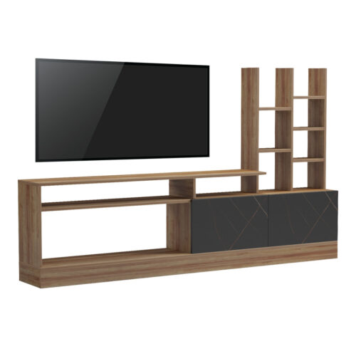 Σύνθετο σαλονιού Seruno pakoworld oak - μαύρο μαρμάρου 170x25x100εκ (x1)