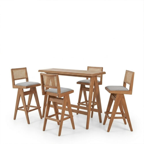 Τραπεζαρία μπαρ Winslow pakoworld σετ 5τεμ ξύλο rubberwood ανοιχτό καρυδί 120x45x100εκ (x1)