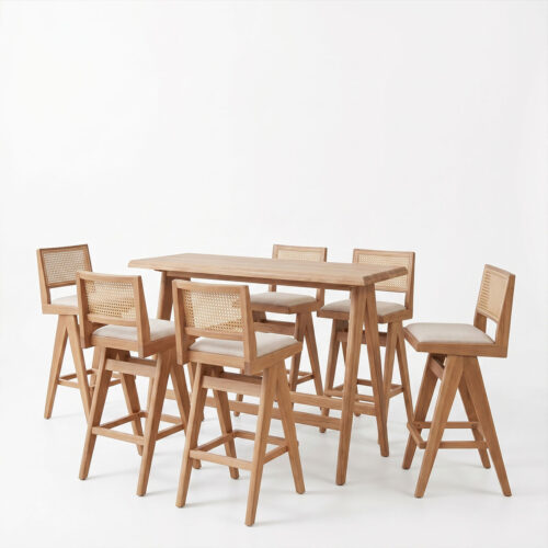 Τραπεζαρία μπαρ Winslow pakoworld σετ 7τεμ ξύλο rubberwood ανοιχτό καρυδί 120x45x100εκ (x1)
