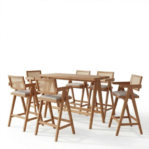Τραπεζαρία μπαρ Winslow I pakoworld σετ 7τεμ ξύλο rubberwood ανοιχτό καρυδί 120x45x100εκ (x1)