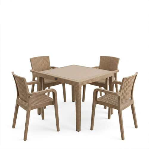 Τραπεζαρία Explore-Halcyon pakoworld σετ 5τεμ PP cappuccino 90x90x73,5εκ (x1)