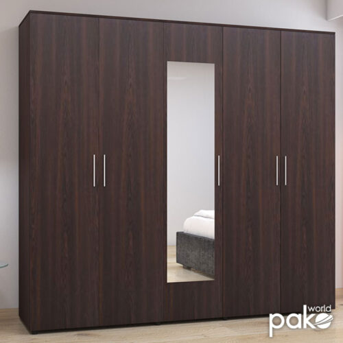 Ντουλάπα πεντάφυλλη με καθρέφτη Luna pakoworld σε wenge απόχρωση 220x52x200εκ (x1)