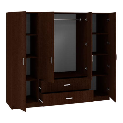 Ντουλάπα τετράφυλλη Royal pakoworld με συρτάρια wenge 200x58x177εκ (x1)