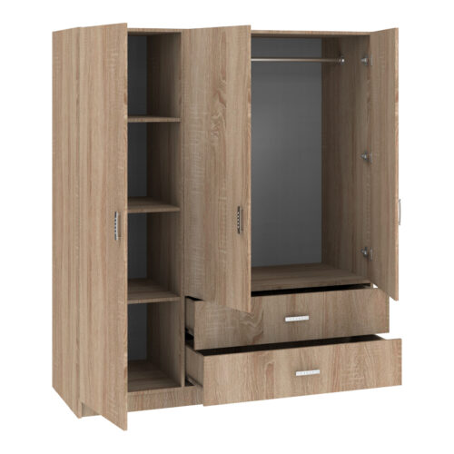 Ντουλάπα τρίφυλλη Royal pakoworld με συρτάρια sonoma 150x58x177εκ (x1)