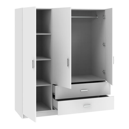 Ντουλάπα τρίφυλλη Royal pakoworld με συρτάρια λευκό 150x58x177εκ (x1)