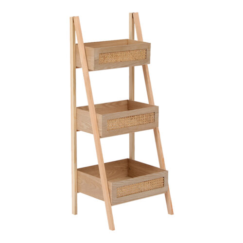 Ραφιέρα επιδαπέδια 3όροφη Scandy pakoworld mdf-rattan σε φυσική απόχρωση 44x37x110εκ (x1)
