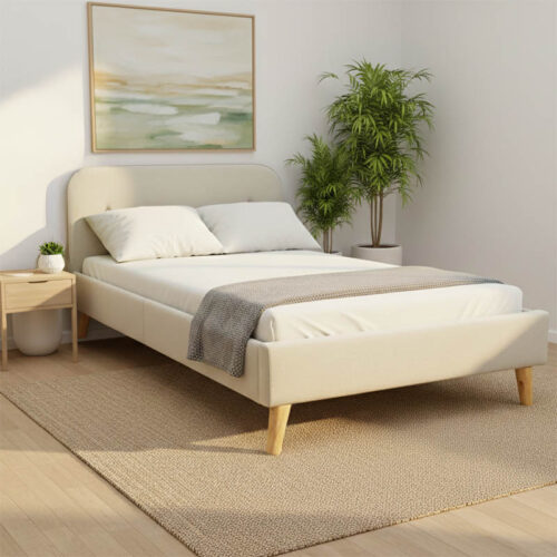 Κρεβάτι LumiLux pakoworld ύφασμα σε μπεζ απόχρωση 160x200εκ (x1)