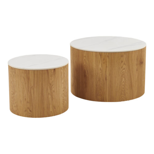 Τραπέζι σαλονιού Nelba pakoworld σετ 2τεμ oak MDF με  κεραμική επιφάνεια σε όψη μαρμάρου (x1)