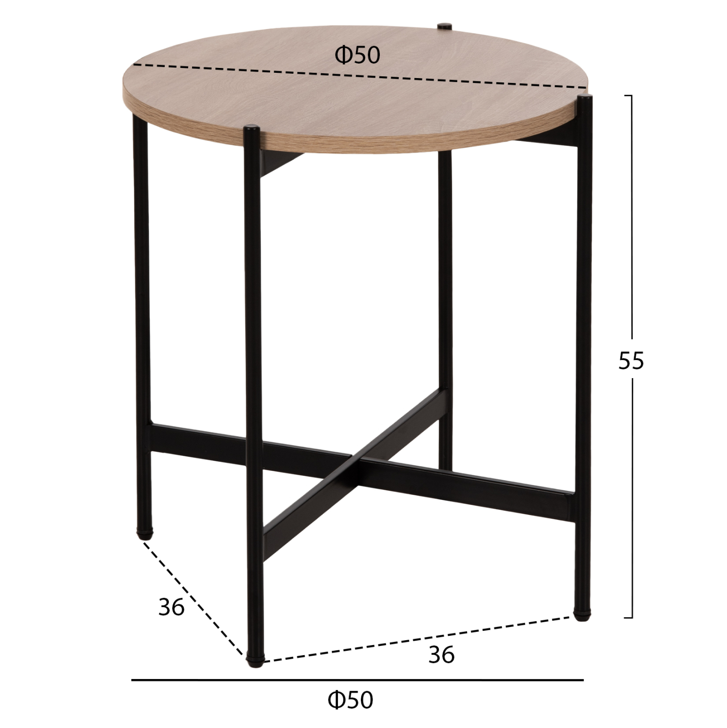 ΒΟΗΘΗΤΙΚΟ ΤΡΑΠΕΖΙ HM9589.03 MDF SONAMA-ΜΑΥΡΗ ΜΕΤΑΛΛΙΚΗ ΒΑΣΗ Φ50x55Υεκ. (x1) - Image 2