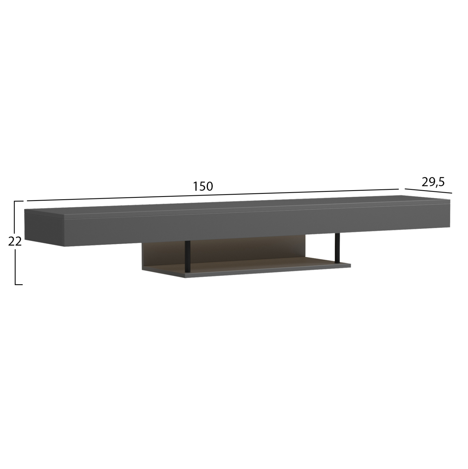 ΕΠΙΠΛΟ ΤΗΛΕΟΡΑΣΗΣ ΤΟΙΧΟΥ ME LED SAVOR HM18381.05 ΜΕΛΑΜΙΝΗ ΣΕ ΓΚΡΙ 150x29,5x22Υεκ (x1) - Image 2