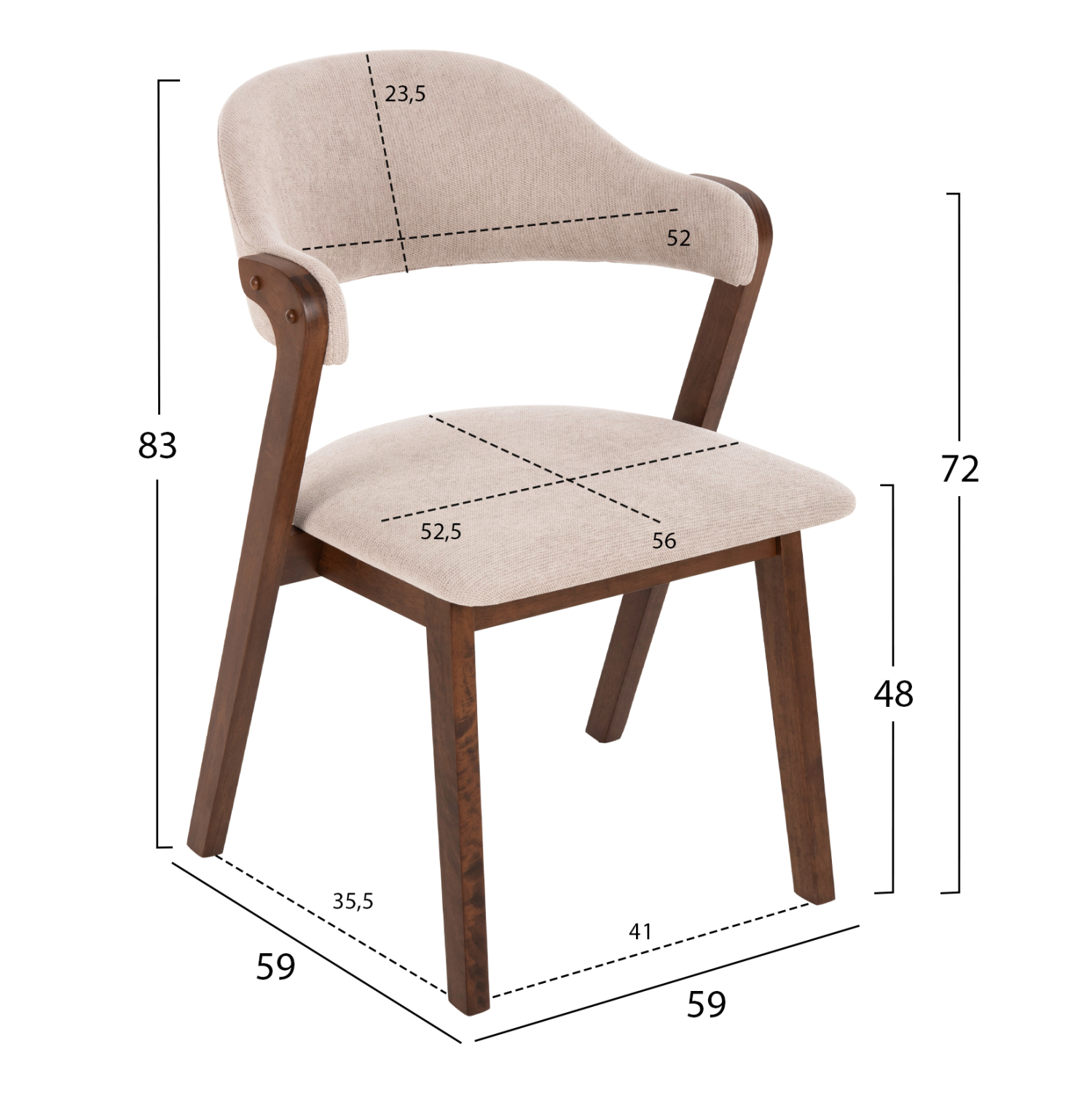 ΚΑΡΕΚΛΑ RIDER HM9734.02 RUBBERWOOD ΣΕ ΚΑΡΥΔΙ-ΥΦΑΣΜΑ ΕΚΡΟΥ 59x59x83Yεκ. (x2) - Image 2