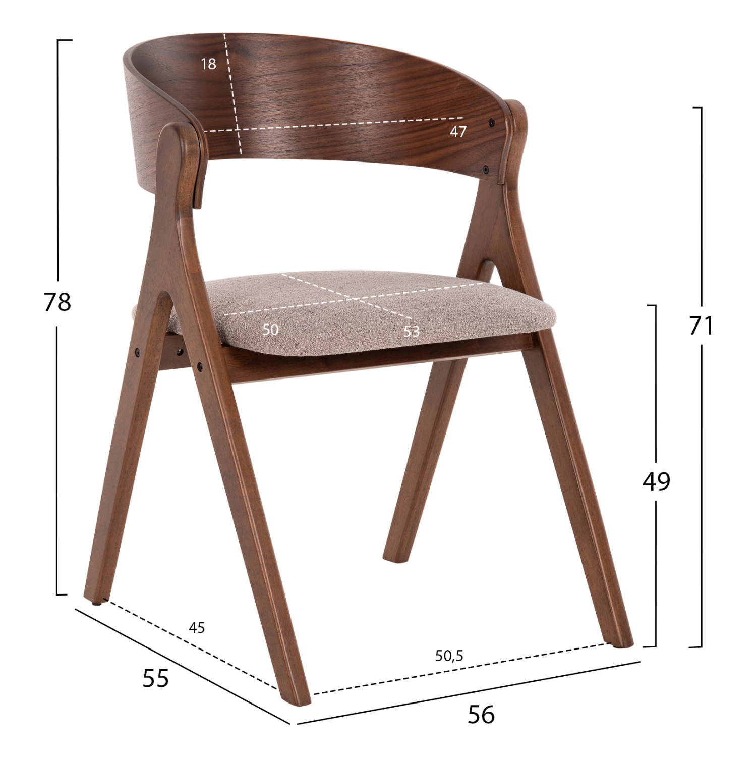 ΚΑΡΕΚΛΑ NEKKER HM9739.01 RUBBERWOOD ΣΕ ΚΑΡΥΔΙ-ΜΠΕΖ ΥΦΑΣΜΑ ΚΑΘΙΣΜΑ 56x55x78Yεκ. (x2) - Image 2