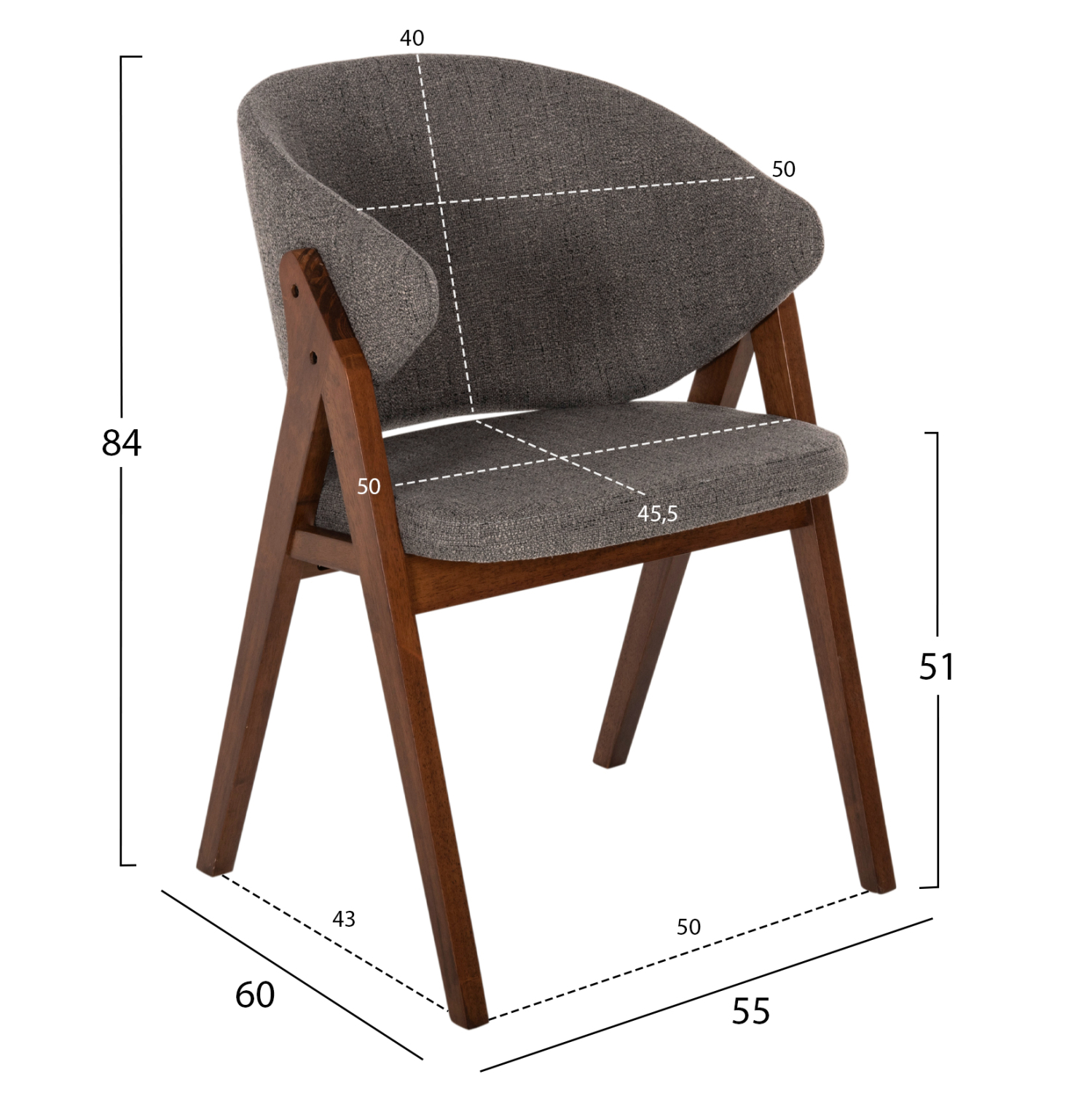 ΚΑΡΕΚΛΑ HANA HM9746.02 RUBBERWOOD ΣΕ ΚΑΡΥΔΙ ΧΡΩΜΑ-ΓΚΡΙ ΥΦΑΣΜΑ 55x60x84Yεκ. (x2) - Image 2