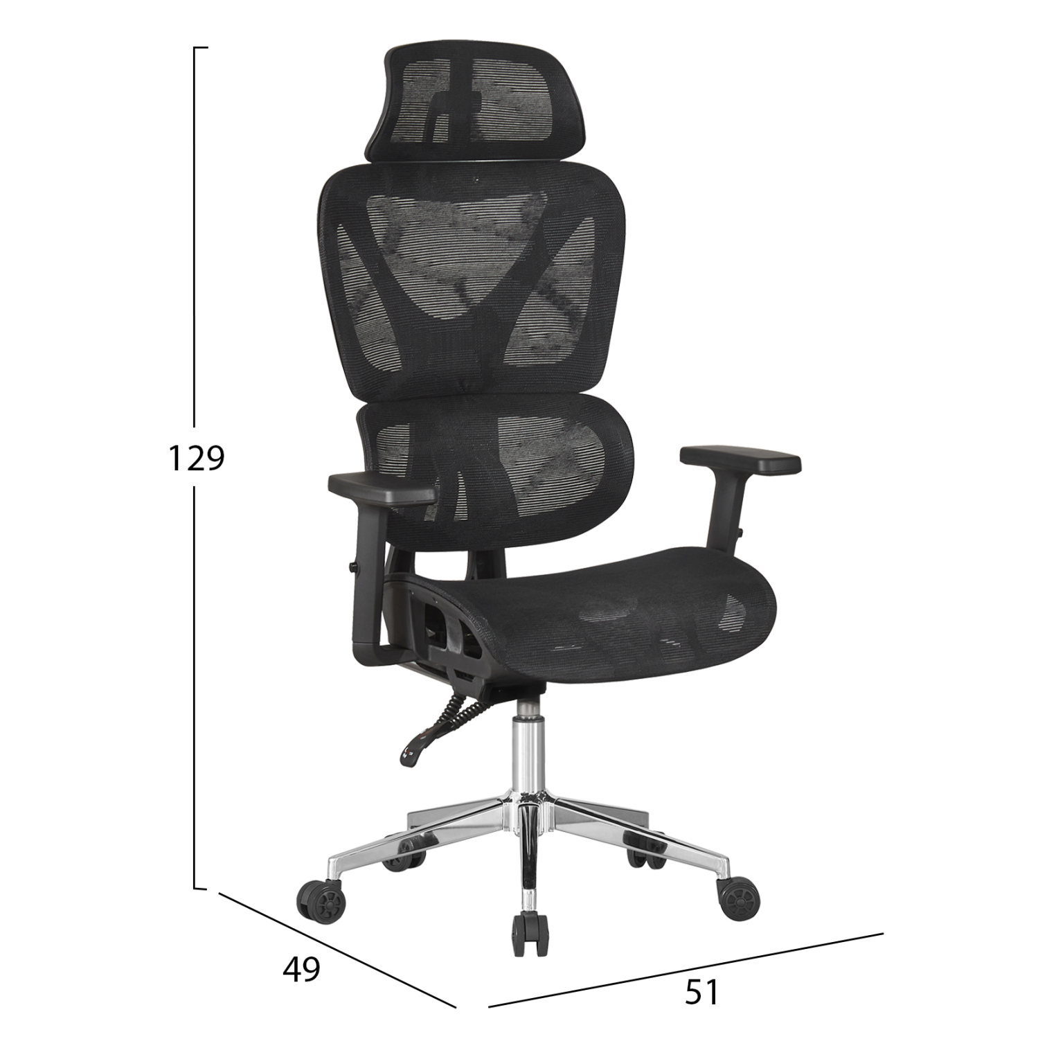 ΚΑΡΕΚΛΑ ΓΡΑΦΕΙΟΥ NOVAR HM1217.01 ΜΑΥΡO MESH--ΒΑΣΗ ΧΡΩΜΙΟΥ 51x49x129Υεκ (x1) - Image 2
