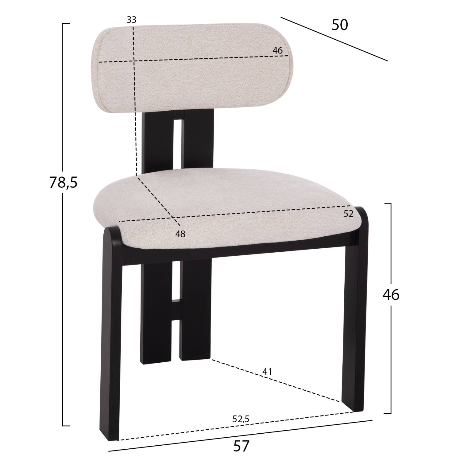 ΚΑΡΕΚΛΑ ΤΡΑΠΕΖΑΡΙΑΣ KARVO HM18252.02 ΕΚΡΟΥ ΥΦΑΣΜΑ--ΞΥΛΟ ΣΕ ΜΑΥΡΟ 57x50x78,5Υεκ. (x2) - Image 2