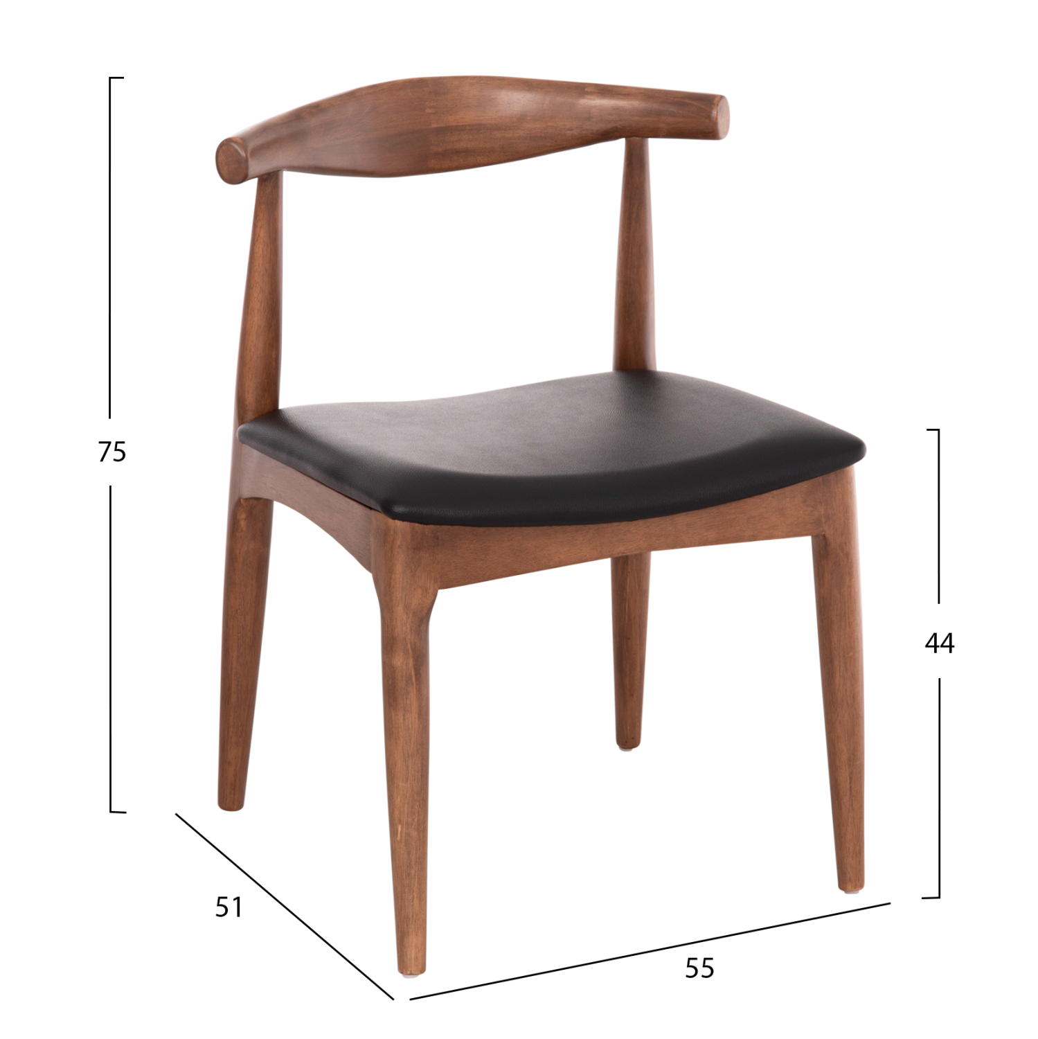 KΑΡΕΚΛΑ ΤΡΑΠΕΖΑΡΙΑΣ ALOR HM9947.03 RUBBERWOOD ΚΑΡΥΔΙ-ΜΑΥΡΟ PU 55x51x75Υεκ (x2) - Image 2