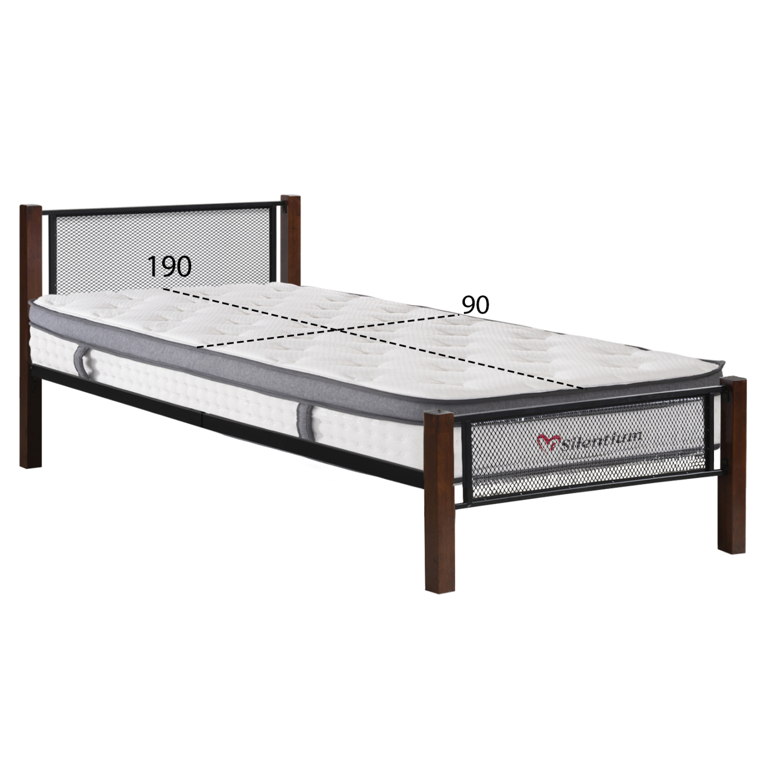 ΚΡΕΒΑΤΙ ΜΕ ΣΤΡΩΜΑ RAYVEN HM10801 ΜΕΤΑΛΛΟ & RUBBERWOOD ΣΕ DIRTY OAK--ΣΤΡΩΜΑ 90Χ190εκ (x1) - Image 2