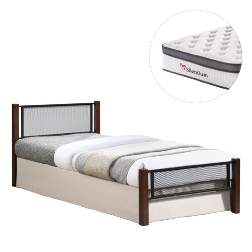 ΚΡΕΒΑΤΙ ΜΕ ΣΤΡΩΜΑ RAYVEN HM10801 ΜΕΤΑΛΛΟ & RUBBERWOOD ΣΕ DIRTY OAK--ΣΤΡΩΜΑ 90Χ190εκ (x1)