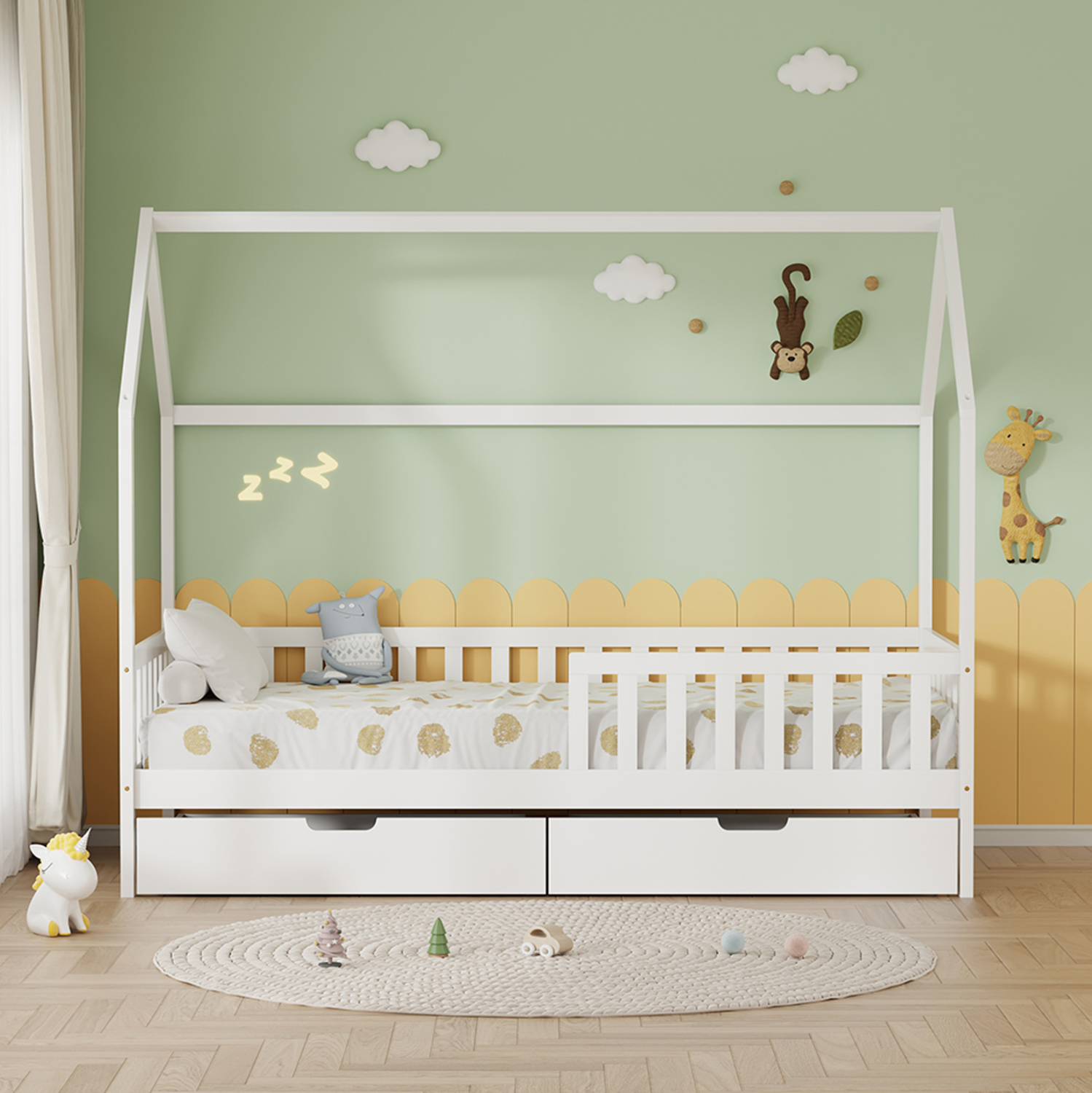 ΚΡΕΒΑΤΙ ΠΑΙΔΙΚΟ ΜΕ ΣΥΡΤΑΡΙΑ PHYLLIS HM21324.01 ΞΥΛΟ ΠΕΥΚΟΥ ΛΕΥΚΟ--ΜΕ ΣΤΡΩΜΑ 90x190εκ (x1) - Image 5